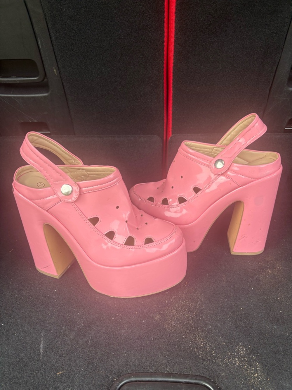 SHEIN Glossy Bubblegum Pink Platform Slingback Heels